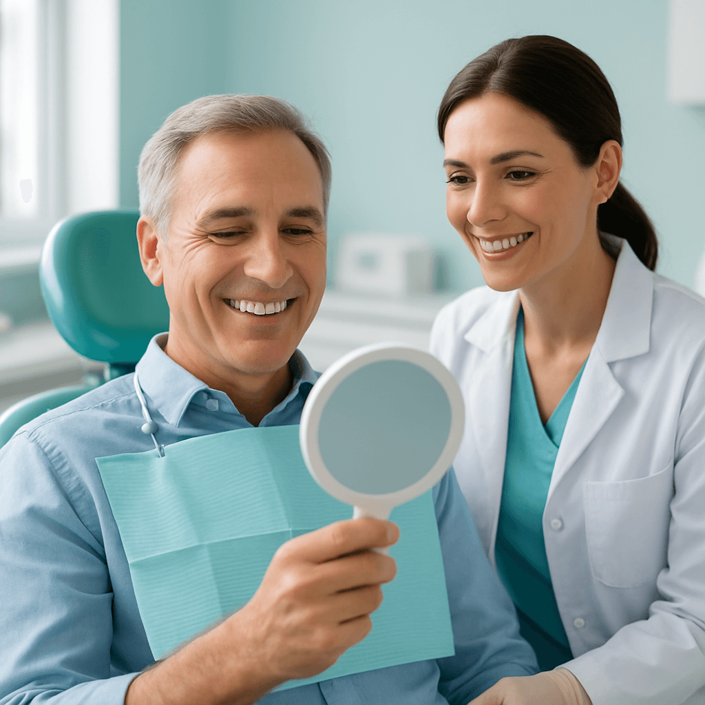 Patient with a restored smile after dental implants in Markham by Dr. Neda Kadivar