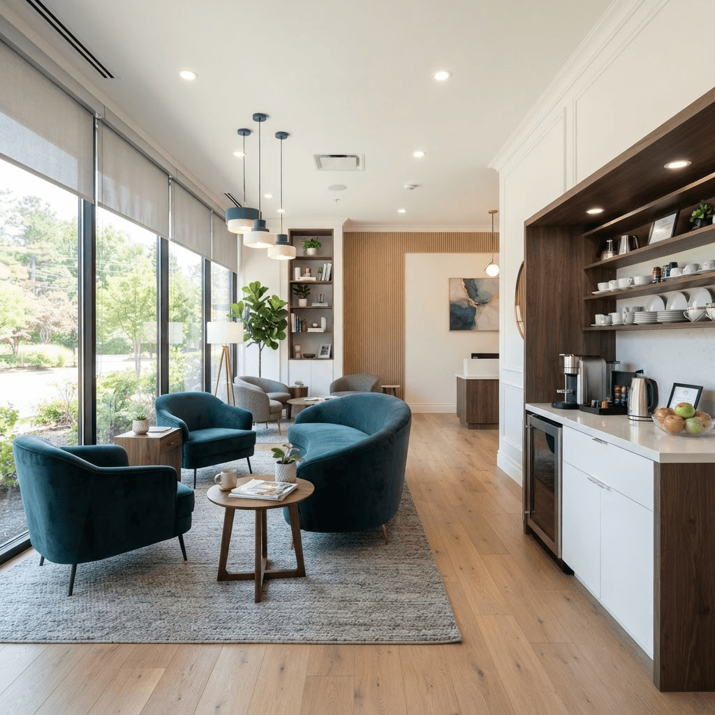 Patient lounge with coffee station